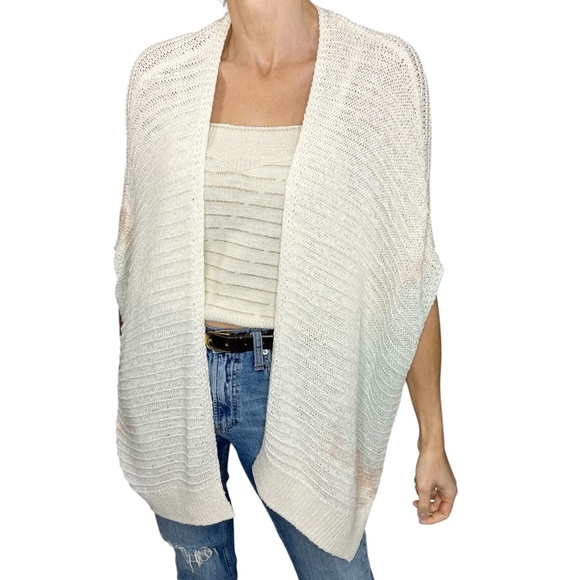 Dex oversized ivory pastel water colour boxy open front cardigan sweater S - Picture 2 of 10